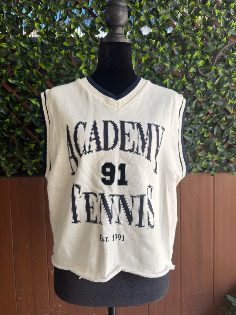 Zara Cream Sleeveless 'Academy Tennis' Top with Navy Trim